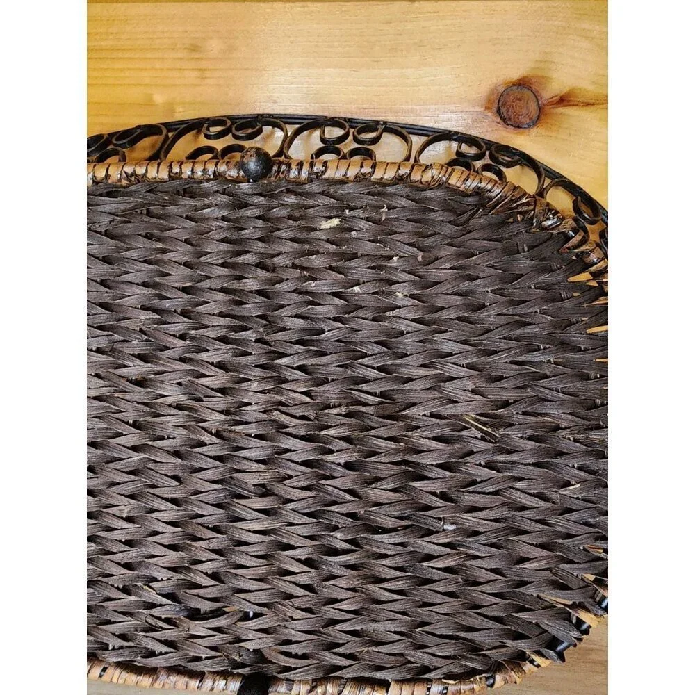 Metal and Wicker Serving Tray with Handles Distressed Farmhouse Decor Basket